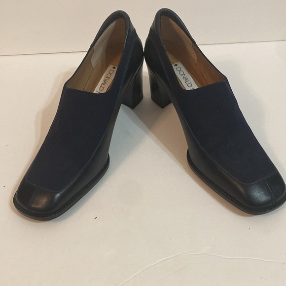DONALD PLINER 7 M BLACK SLIP ON HEELS ELASTIC FABRIC W/ LEATHER - Picture 5 of 15
